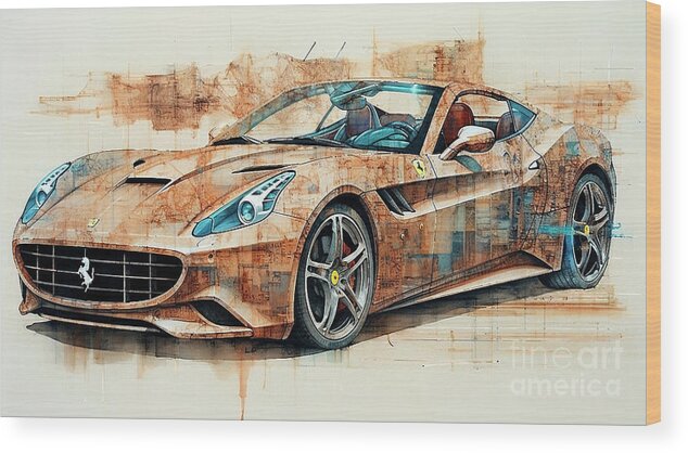 Ferrari Wood Print featuring the drawing Car 2291 Ferrari California by Clark Leffler