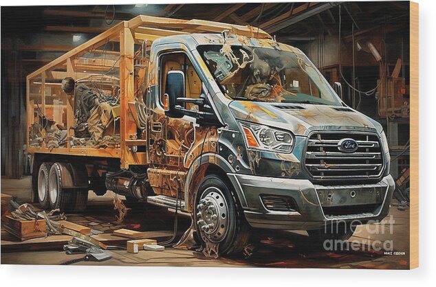 Ford Wood Print featuring the drawing Car 2328 Ford Transit Chassis Cab by Clark Leffler