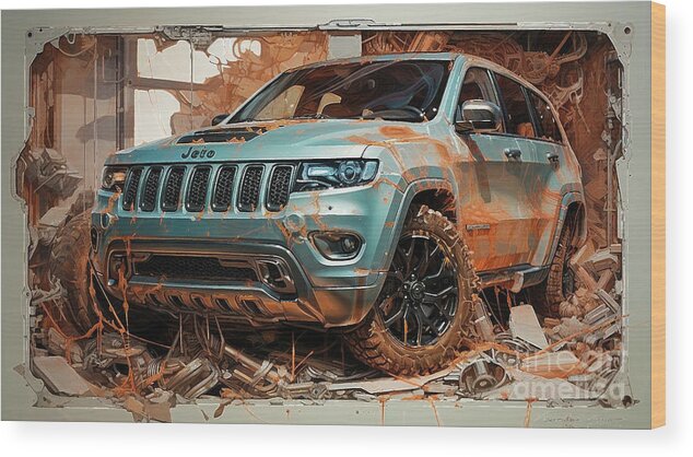 Jeep Wood Print featuring the drawing Car 2385 Jeep Trackhawk by Clark Leffler