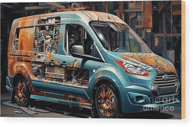 Ford Wood Print featuring the drawing Car 2763 Ford Transit Connect by Clark Leffler