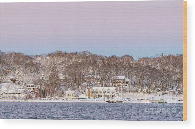 Water Wood Print featuring the photograph Centerport Yacht Club in Winter by Sean Mills