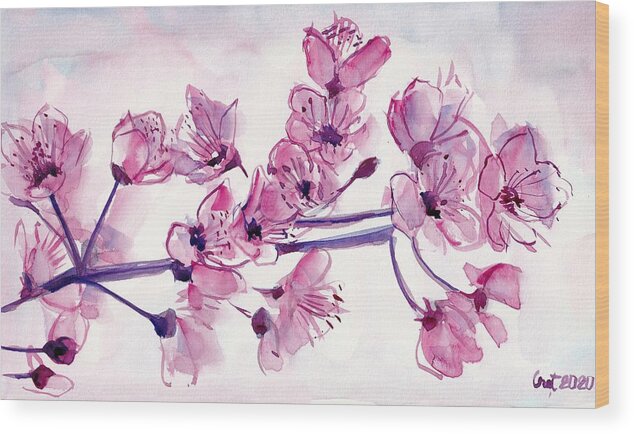 Cherry Wood Print featuring the painting Cherry Flowers by George Cret