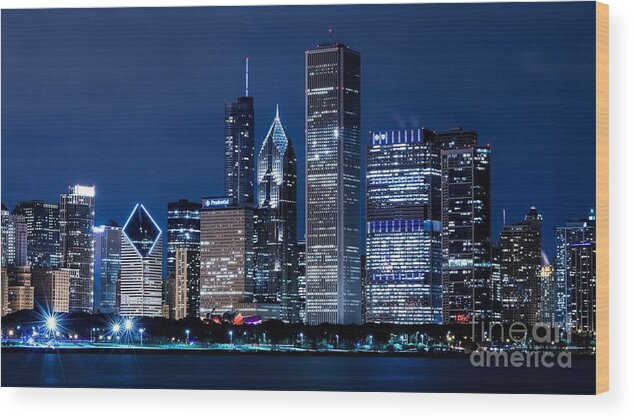 Chicago Wood Print featuring the photograph Chicago at night by Action