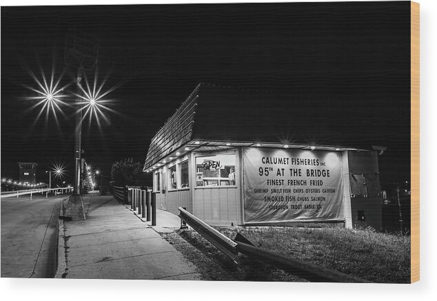 Calumet Fisheries Wood Print featuring the photograph Chicago's Calumet Fisheries at night by Sven Brogren