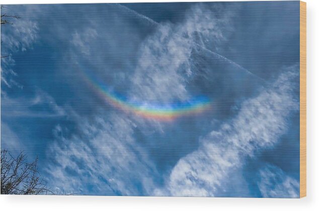Radiant Wood Print featuring the photograph Circumzenithal Arc and Contrail by Judy Kennedy