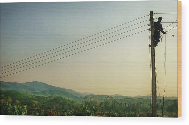 Landscape Wood Print featuring the photograph Climbing in the North Laos. by Robert Bociaga
