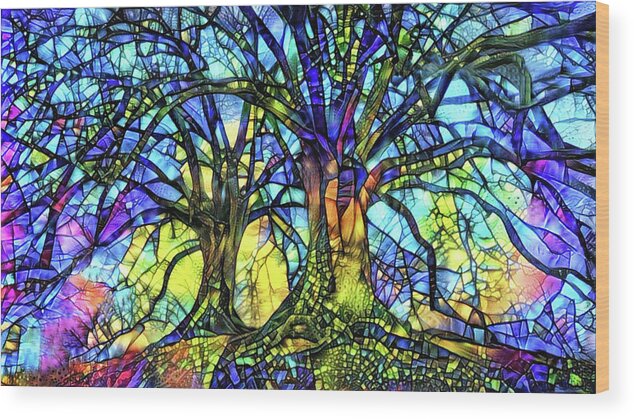 Tree Of Life Wood Print featuring the digital art Colorful Abstract Trees by Peggy Collins