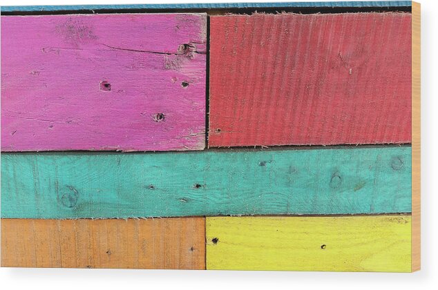 Colorful Boards Caribbean Pink Red Yellow Blue Orange Wood Print featuring the photograph Colorful Boards in the Caribbean by David Morehead