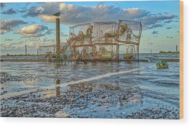 Poquoson Wood Print featuring the photograph Crab Pots by Jerry Gammon