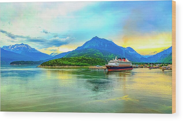 Cruise Ship Wood Print featuring the digital art Cruise Ship Ketchikan Alaska by SnapHappy Photos