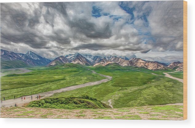 Denali National Park Wood Print featuring the photograph Denali Is A Wild and Rugged Land, Painterly by Marcy Wielfaert