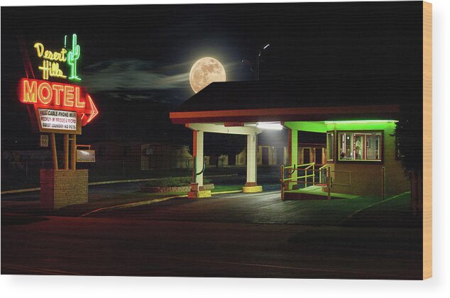 Desert Hills Wood Print featuring the photograph Desert Hills Motel by Micah Offman