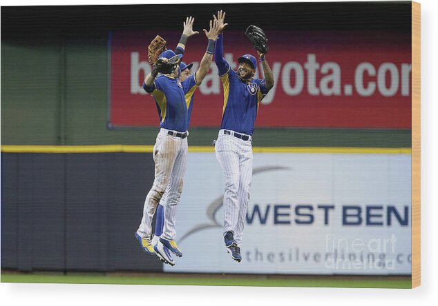 People Wood Print featuring the photograph Domingo Santana and Ryan Braun by Dylan Buell