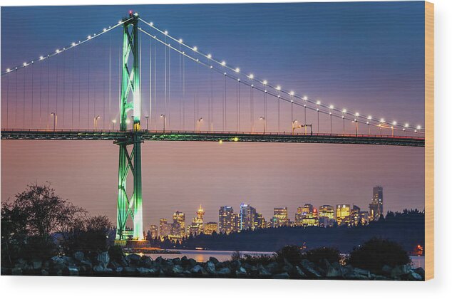 Bridge Wood Print featuring the photograph Downtown Under the Bridge at Night by Rick Deacon