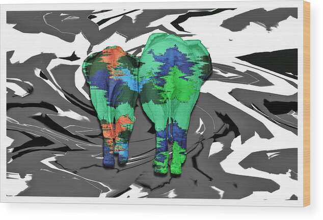 Abstract Wood Print featuring the digital art Elephant Hiding in Disguise - Whimsical by Ronald Mills