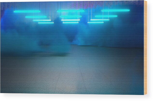 Empty Wood Print featuring the photograph Empty Pit Garage With Blue Smoke by Xia Yuan