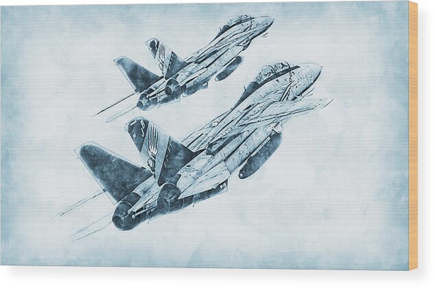 F14 Wood Print featuring the painting F-14 Tomcat - 18 by AM FineArtPrints