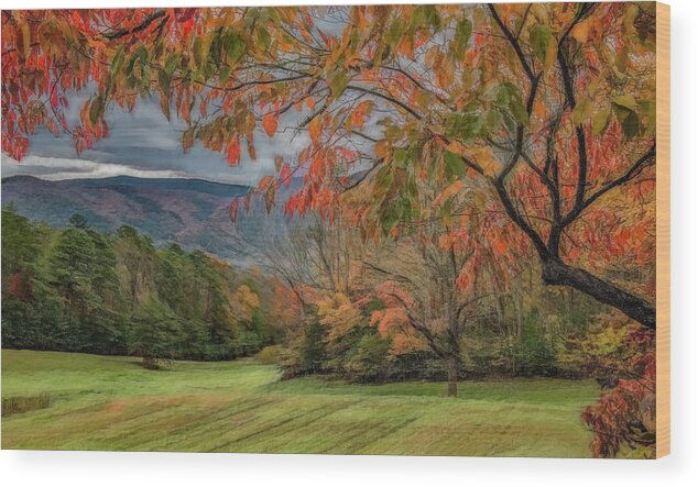 Cades Cove Wood Print featuring the photograph Fall in the Cove, Stylized by Marcy Wielfaert