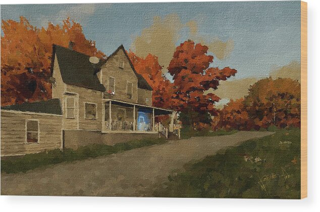 Farm Wood Print featuring the painting Farm House by Charlie Roman
