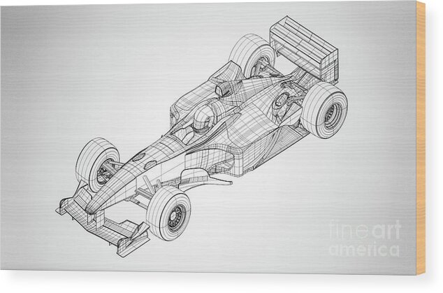 Ferrari Wood Print featuring the drawing Ferrari Formula F1 Original Blueprint 2000 by M G Whittingham