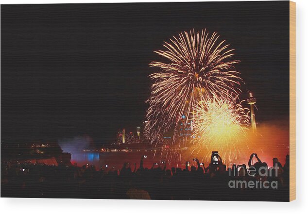 Winter Festival Of Lights Wood Print featuring the photograph Fireworks at the Falls by fototaker Tony