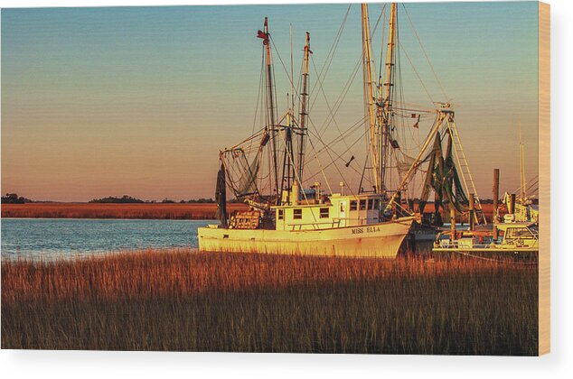 Boat Wood Print featuring the photograph Fishing Boat at Sunrise by Louis Dallara
