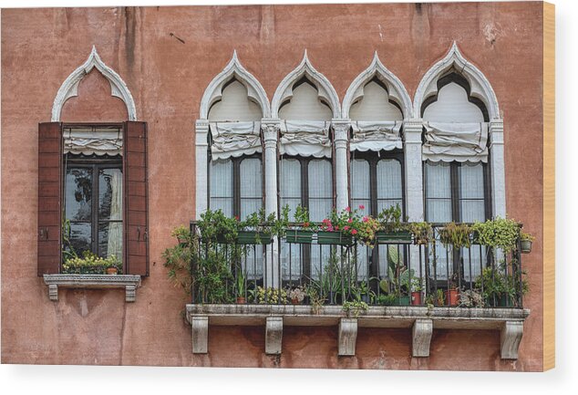 Venice Wood Print featuring the photograph Five Windows of Venice by David Letts