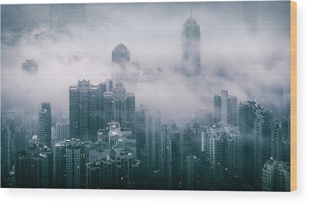 Outdoors Wood Print featuring the photograph Fog over Hong Kong by Andi Andreas