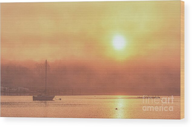 Harbor Wood Print featuring the photograph Foggy Sunrise Over Huntington Harbor by Sean Mills