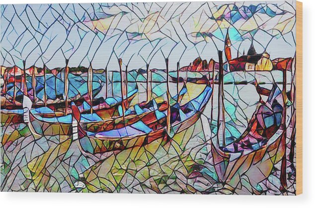 'stained Glass' Wood Print featuring the photograph Gondolas with stained glass window effect by Sue Leonard