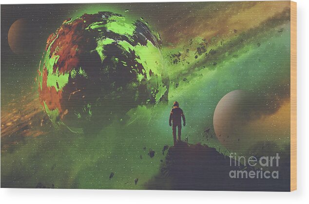 Exploration Wood Print featuring the painting Green planet by Tithi Luadthong