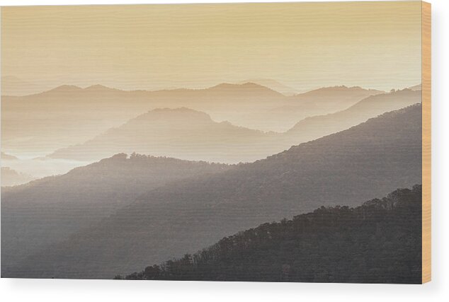 Maggie Valley Wood Print featuring the photograph Hazy Sunrise In The Mountains by Jordan Hill
