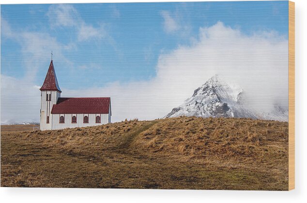 Iceland Wood Print featuring the photograph Hellnar church in Snaefellsnes peninsula of Western Iceland. by Michalakis Ppalis