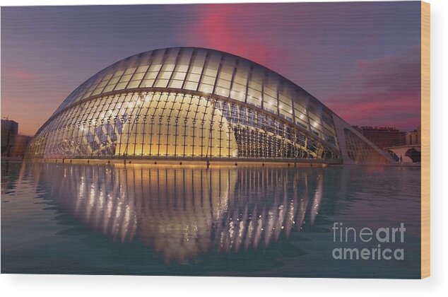 Architecture Wood Print featuring the photograph Hemispheric Sunset, City of Arts and Sciences, Valencia by Philip Preston