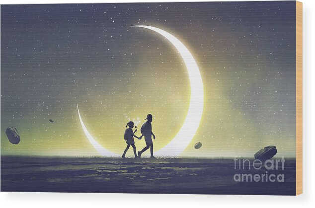 Illustration Wood Print featuring the painting I will take you to a special place by Tithi Luadthong