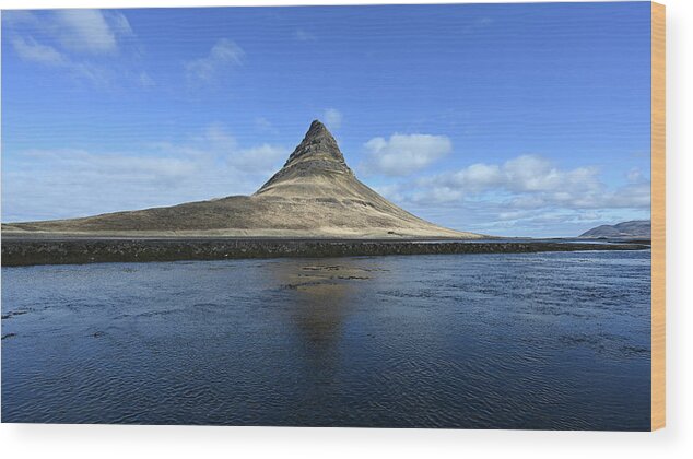Iceland Wood Print featuring the photograph Iceland Kirkjufell Blue Sky 2 by William Kennedy