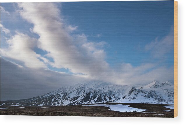 Iceland Wood Print featuring the photograph Icelandic landscape with mountains covered in snow at snaefellsnes peninsula in Iceland by Michalakis Ppalis
