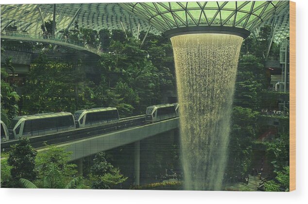 Singapore Wood Print featuring the photograph Indoor Waterfall by Robert Bociaga