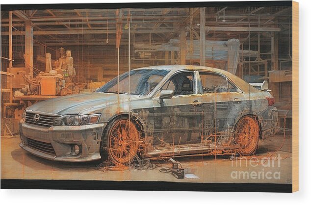 Vehicles Wood Print featuring the drawing JDM Car 961 Toyota Altezza Lexus IS  by Clark Leffler