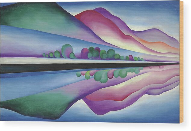 Georgia O'keeffe Wood Print featuring the painting Lake George, reflection - modernist abstract landscape painting by Georgia O'Keeffe