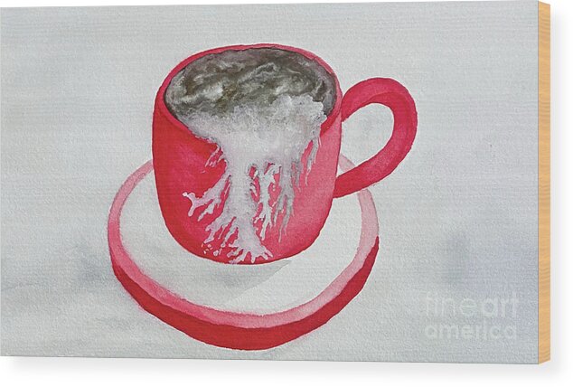 Latte Wood Print featuring the painting Latte in a Red Mug by Lisa Neuman