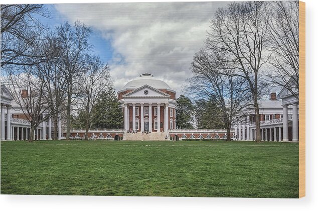 Rotunda Wood Print featuring the photograph Lawn and Rotunda at University of Virginia by Jerry Gammon