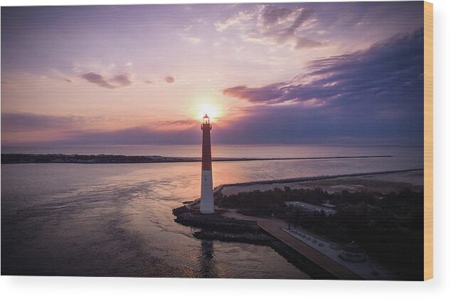 Barnetgat Light Wood Print featuring the photograph Light House Sunrise - Barnetgat Light, NJ by Steve Stanger