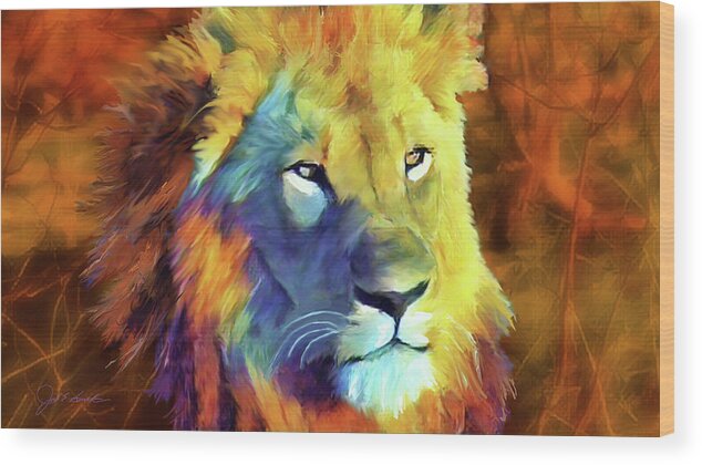 Lion Wood Print featuring the painting Lion-Light  by Joel Smith