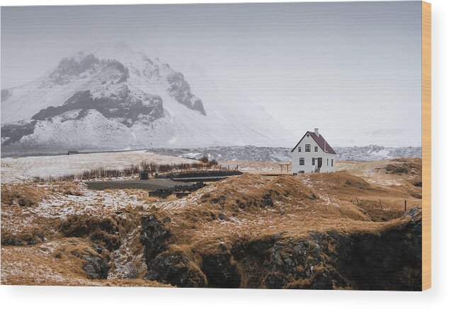 Icelandic Landscape Wood Print featuring the photograph Lonely house in winter Iceland #3 by Michalakis Ppalis