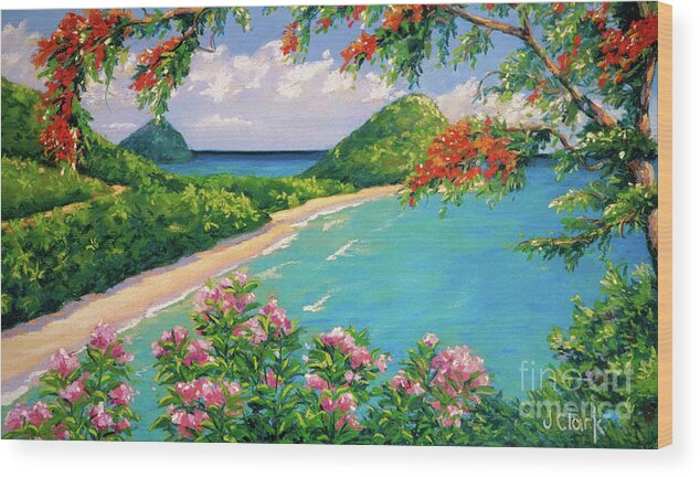 Cayman Wood Print featuring the painting Long Bay Tortola  9x15 by John Clark