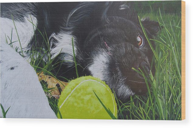 Dog Wood Print featuring the drawing Love for the Game by Kelly Speros