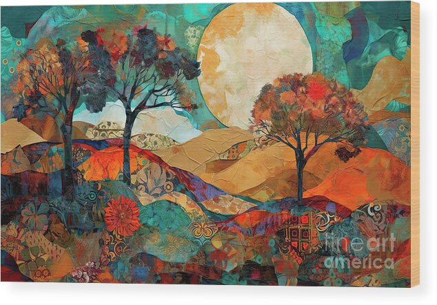 Abstract Landscape Wood Print featuring the painting Magic Valley V by Mindy Sommers