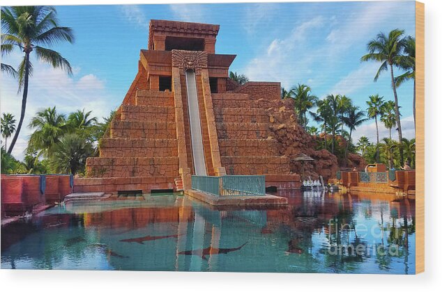 Atlantis Bahamas Wood Print featuring the photograph Mayan Temple waterpark with sharks at the Bahamas by Dejan Jovanovic