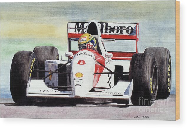 Ayrton Senna Wood Print featuring the painting Memories and Feelings by Oleg Konin